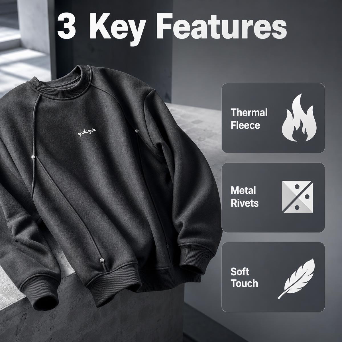 Undershirt Crew Neck - Autumn Winter Men Fleece Lined Sweatshirt,